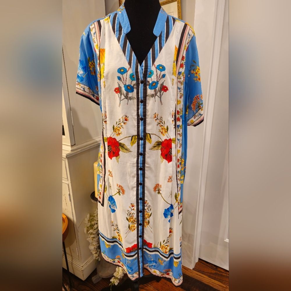 TOLANI COLLECTION Floral‎ Print Shirt Tunic Dress Size 2X Boho Resort Festival